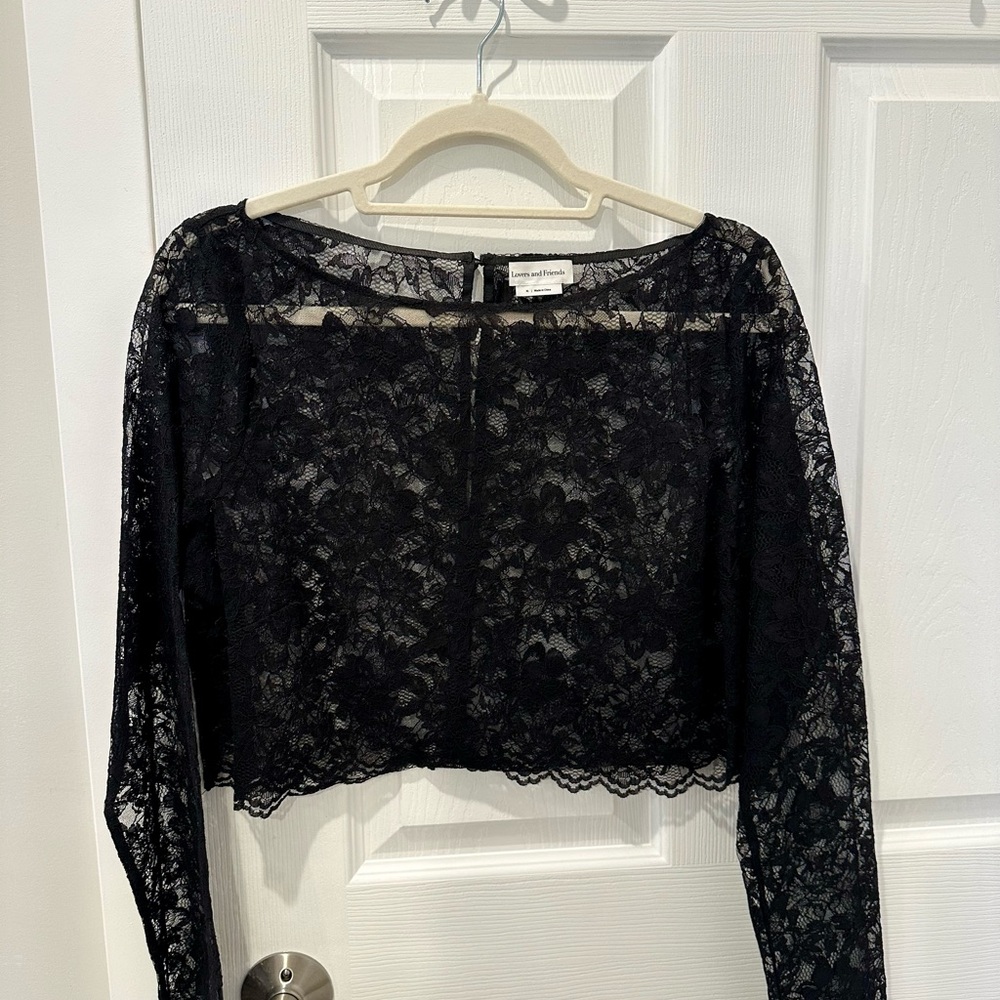 REVOLVE Black Lace Crop Blouse